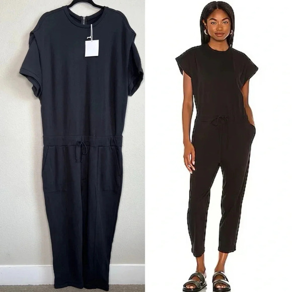 NWT Pistola Decklin Shoulder Pad Sleeveless Jumpsuit in Washed Black Size Large - Picture 1 of 11